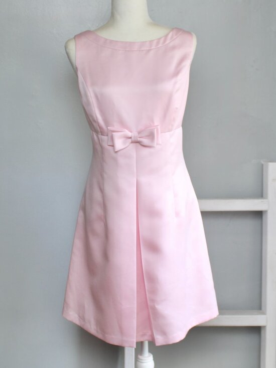 ABS Allen Schwartz Dresses & Skirts - ABS Vintage 90s Pink Empire Waist Pleated Bow Satin Mini Party Dress Size 14